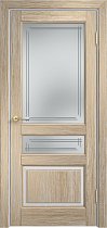 Дверь Мадера Винтаж модель 5Ш браш цвет Белый грунт патина золото стекло